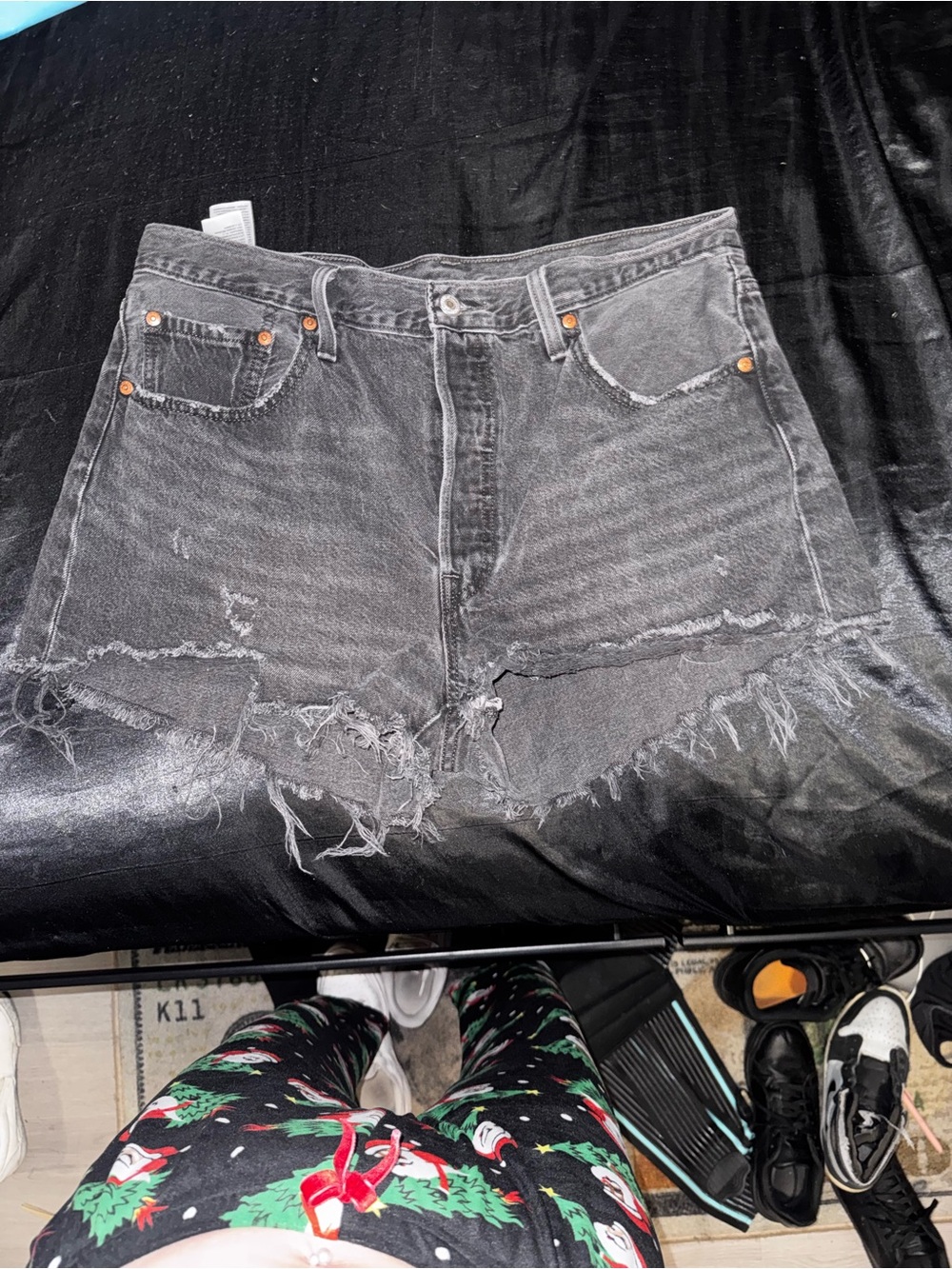 Womens Levis 501 Black Distressed Denim Shorts